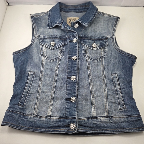 ​Love Culture Artistic Hand-Painted & Rhinestone Embellished Denim Vest - L - Picture 5 of 12